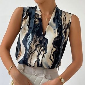 Luxe Marble Print Sleeveless Blouse